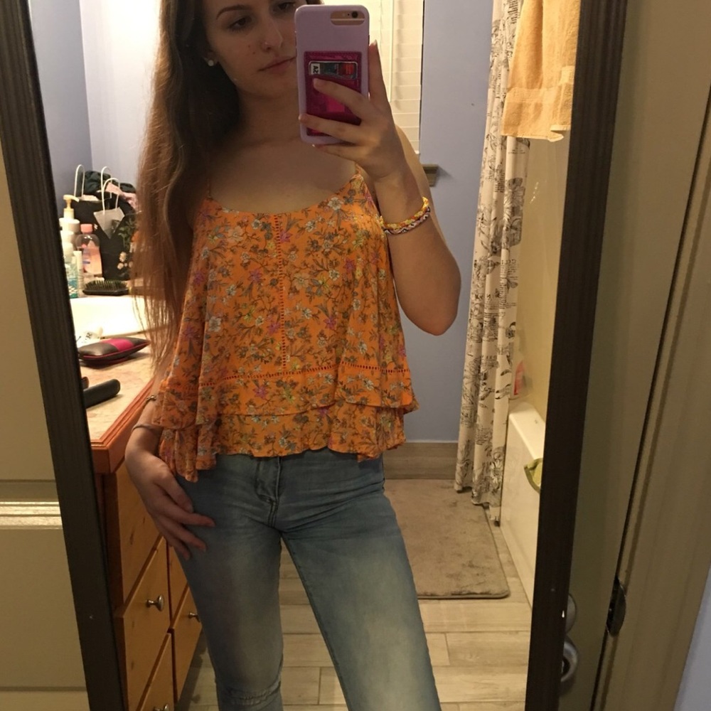 Orange floral tank top